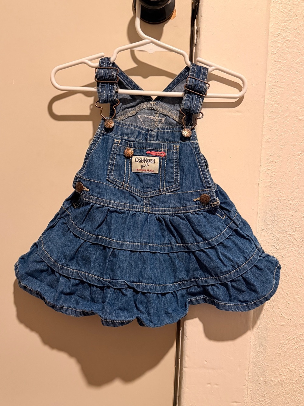 OshKosh B'gosh Blue Denim Ruffle Overall Dress